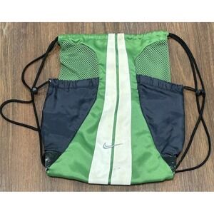 Vtg Nike Drawstring Backpack Green White Nike Embroidered Logo Gym Sports